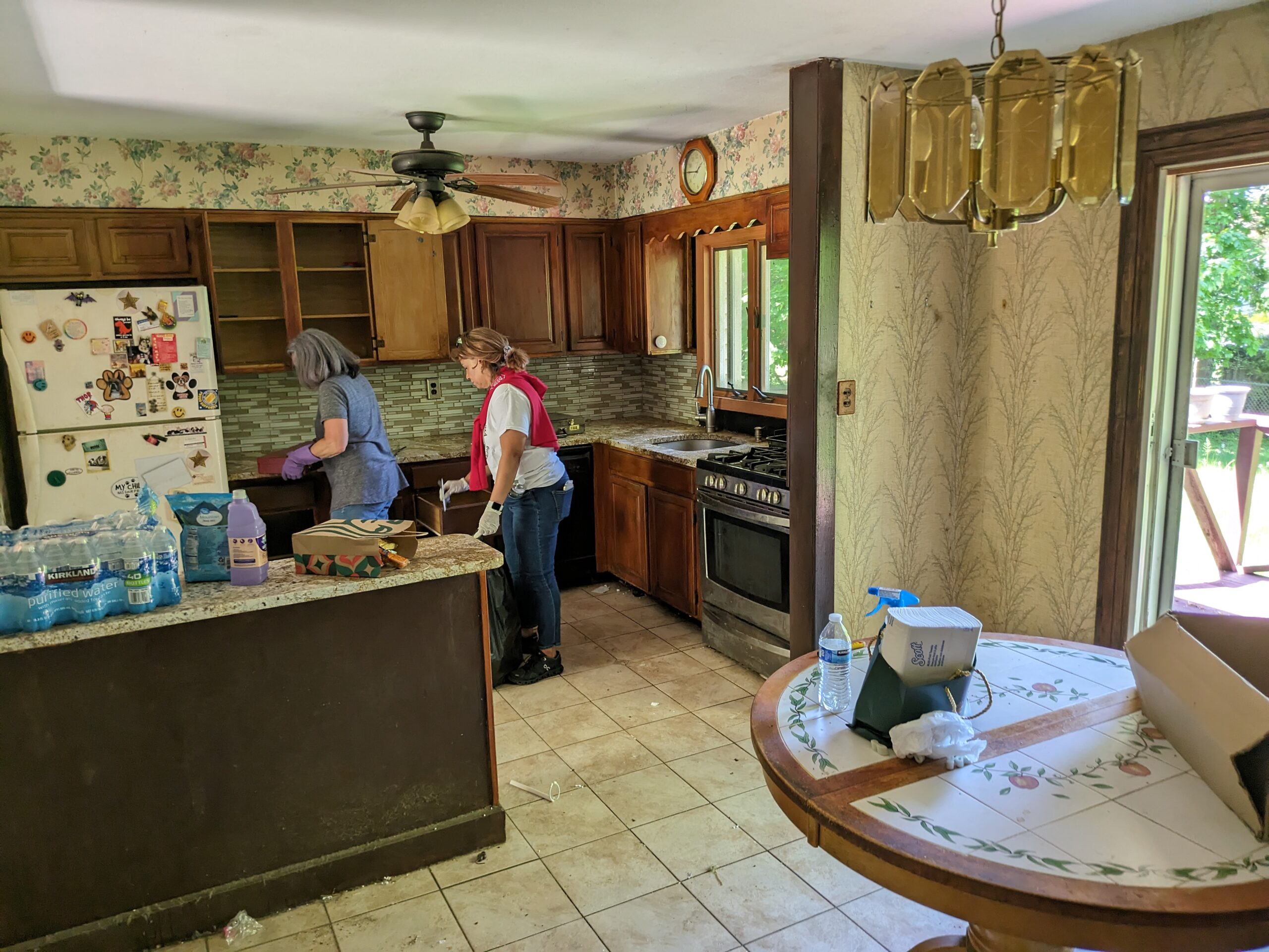 Interior of a house , brown kitchen being cleaned out